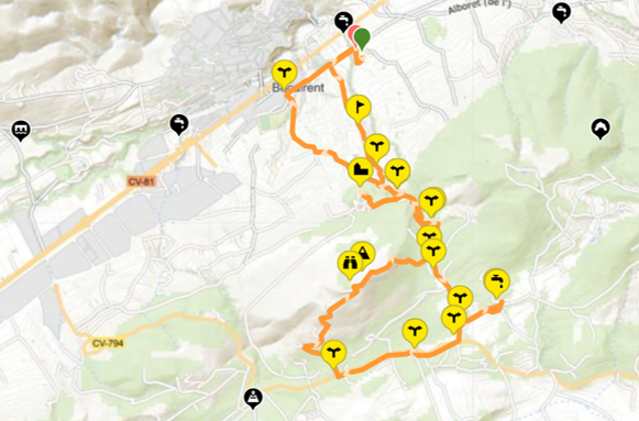 Routekaart van de rondwandeling Bocairent
