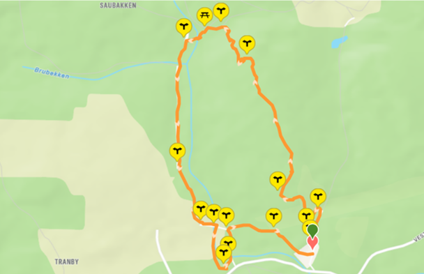 Routekaart van de rondwandeling Baerum