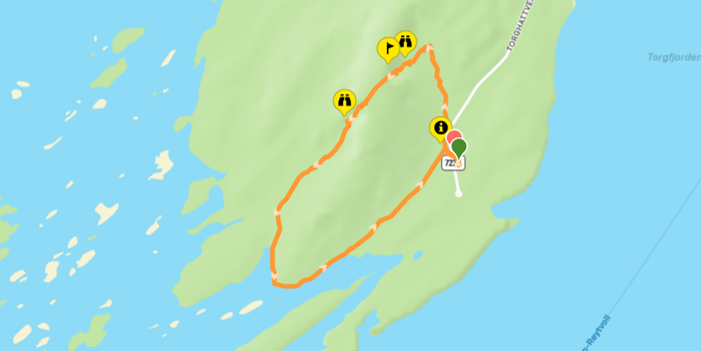 Routekaart van de rondwandeling Torghatten